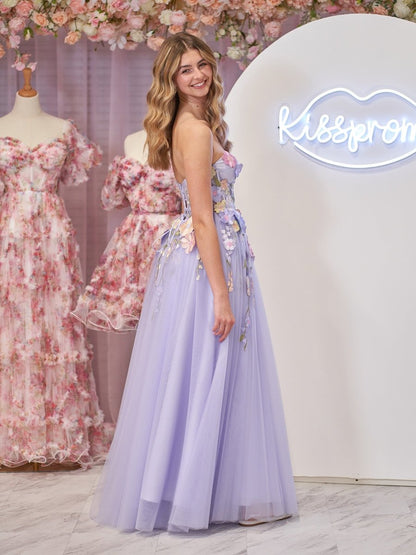 Hope |A-Line Strapless Tulle Homecoming Dress With 3D Flowers