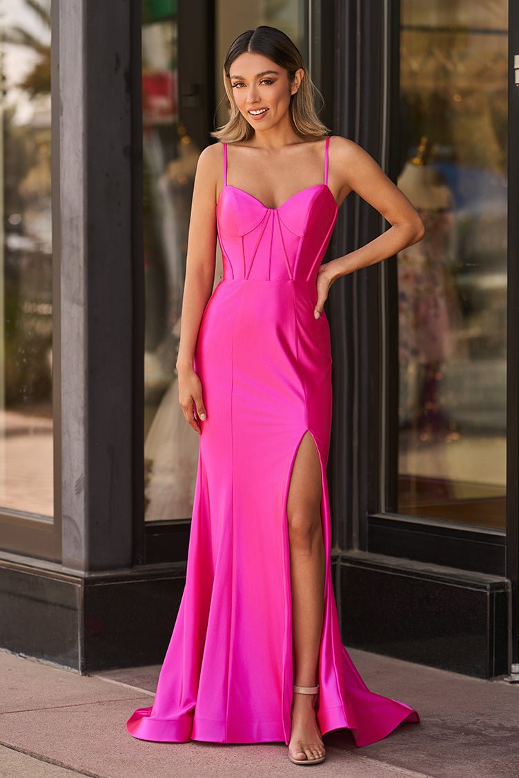 Matilda | Hot Pink Mermaid Satin Simple Prom Dress