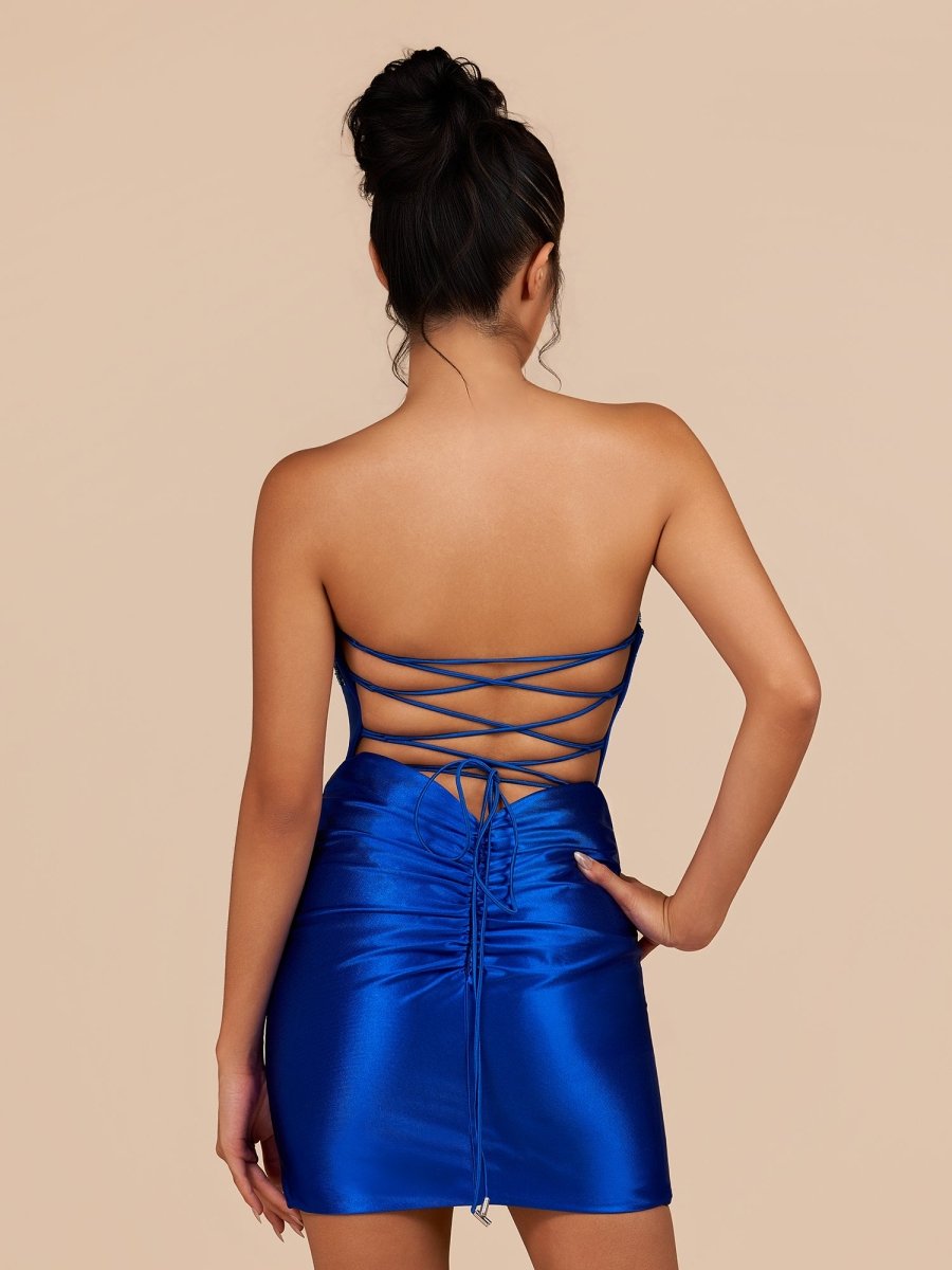Sevoba|Royal Blue - Bodycon Sequined Flowers Corset Sweetheart Homecoming Dress