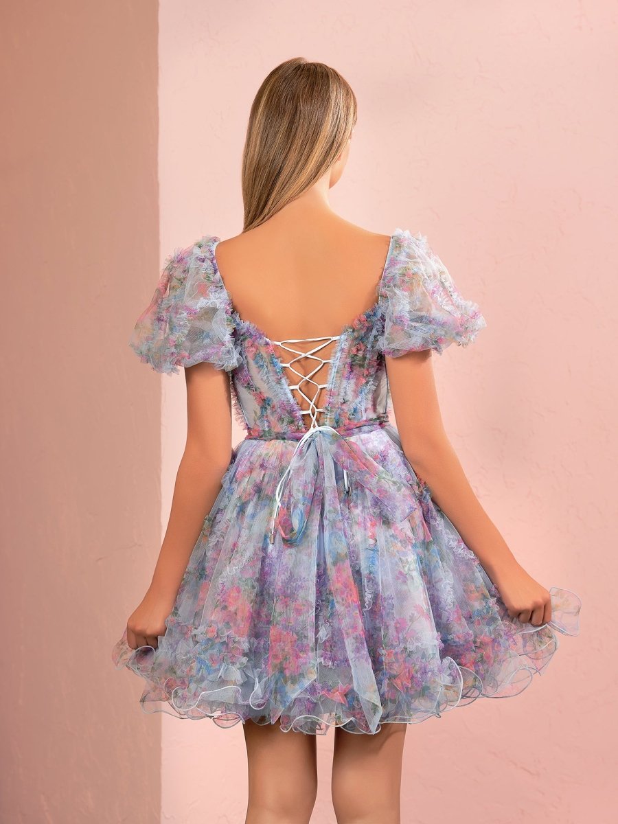 Sevoba|Sky Blue A Line Off the Shoulder Printed Homecoming Dress