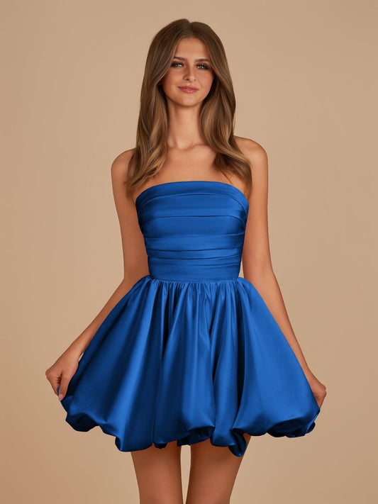 Sevoba|Royal Blue - A Line Strapless Satin Bubble Hem Short Homecoming Dresses
