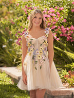 Quinta | 3D Flower Tulle Short Length Prom Dresses