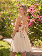 Quinta | 3D Flower Tulle Short Length Prom Dresses