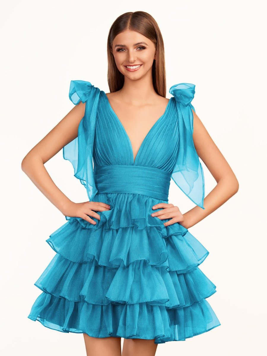 Sevoba|Trendy  A-Line Royal Blue Tiered Homecoming Dress with Bow