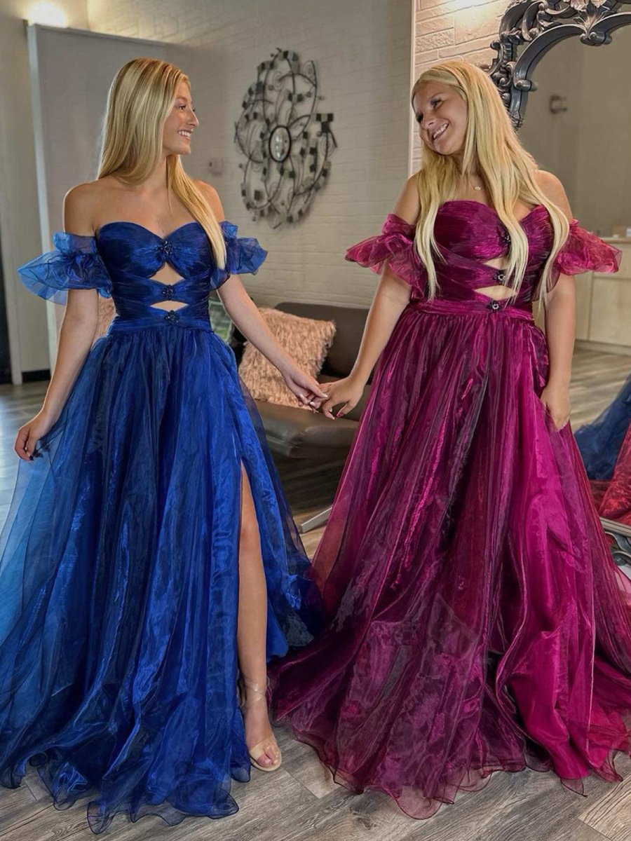 Keilani | Royal Blue Strapless Keyhole Balloon Sleeves Long Prom Dress