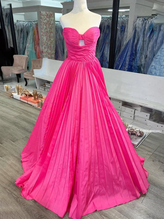 Kenji | Red Satin Strapless Keyhole Ball Gown