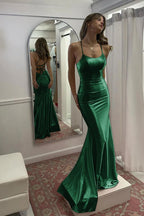 Sevoba | Cute Mermaid Scoop Neck Satin Long Prom Dress