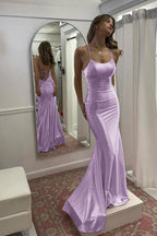 Sevoba | Cute Mermaid Scoop Neck Satin Long Prom Dress