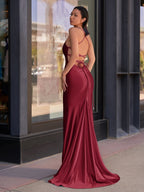 Sevoba | Cute Mermaid Scoop Neck Satin Long Prom Dress