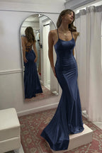 Sevoba | Cute Mermaid Scoop Neck Satin Long Prom Dress