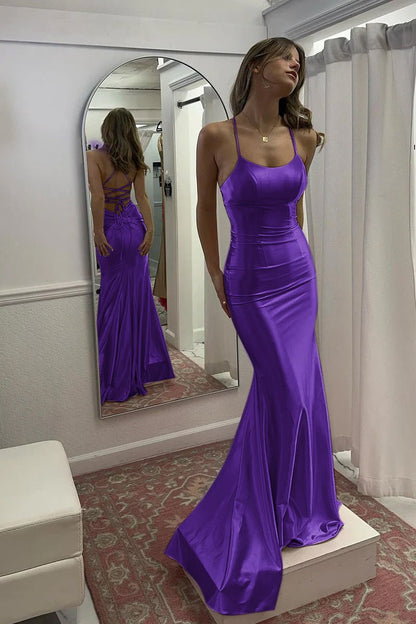Sevoba | Cute Mermaid Scoop Neck Satin Long Prom Dress