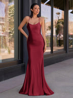 Sevoba | Cute Mermaid Scoop Neck Satin Long Prom Dress