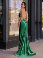 Sevoba | Cute Mermaid Scoop Neck Satin Long Prom Dress