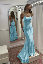 Sevoba | Cute Mermaid Scoop Neck Satin Long Prom Dress