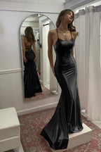Sevoba | Cute Mermaid Scoop Neck Satin Long Prom Dress