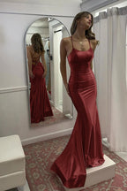 Sevoba | Cute Mermaid Scoop Neck Satin Long Prom Dress
