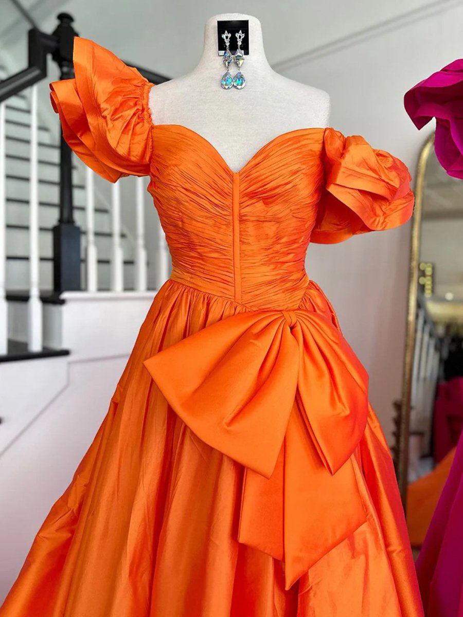 Lael | Orange Sweetheart Pleated A-Line Prom Dress With Bow