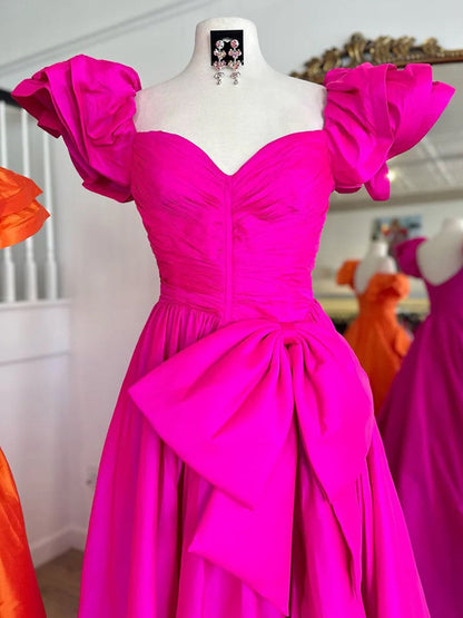 Lael | Orange Sweetheart Pleated A-Line Prom Dress With Bow