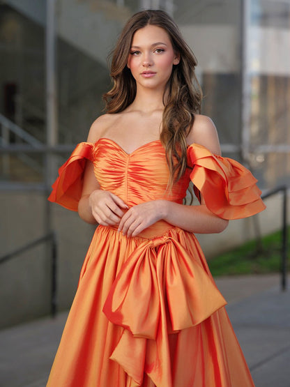 Lael | Orange Sweetheart Pleated A-Line Prom Dress With Bow