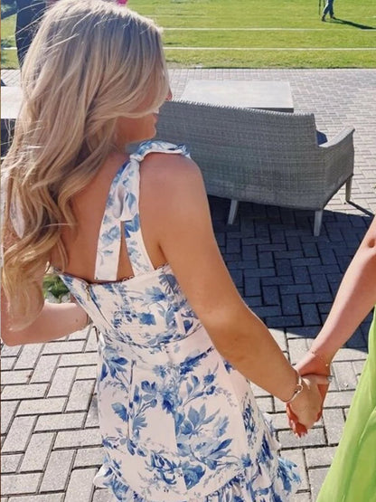 Sevoba|Blue Sweetheart A Line Long Floral Prom Dress