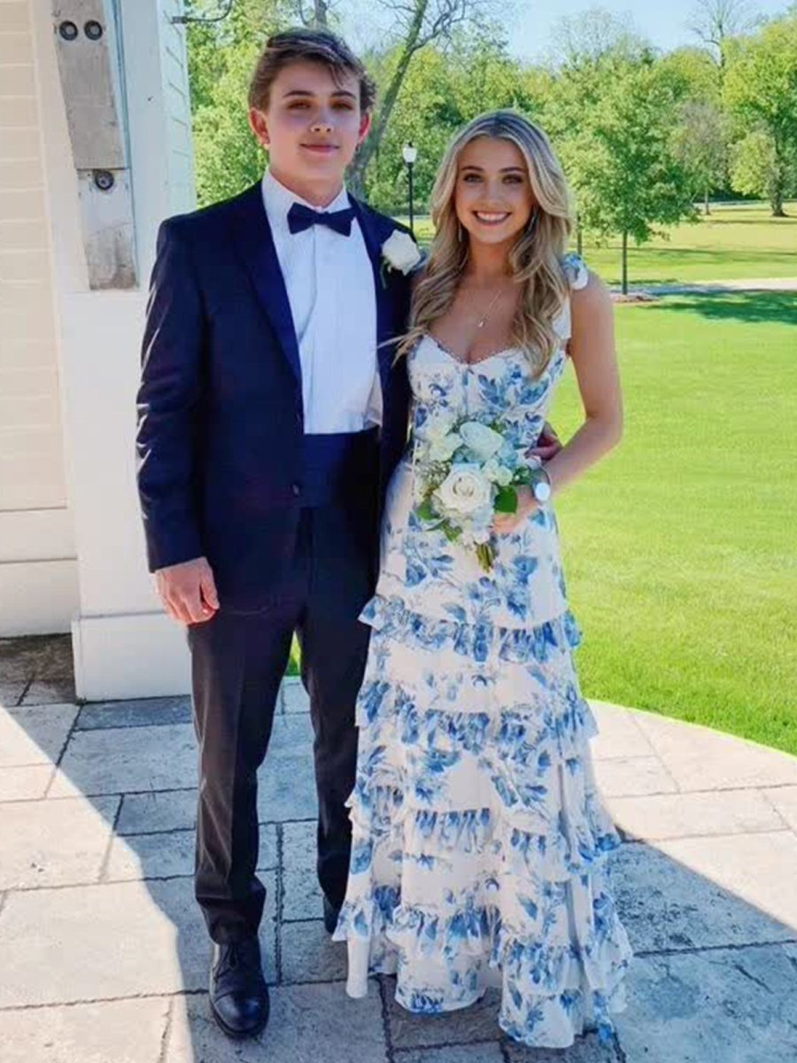 Sevoba|Blue Sweetheart A Line Long Floral Prom Dress