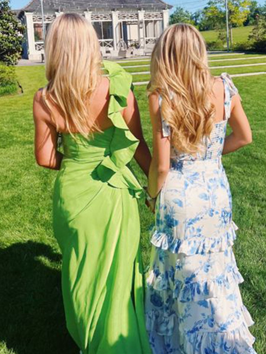 Sevoba|Blue Sweetheart A Line Long Floral Prom Dress