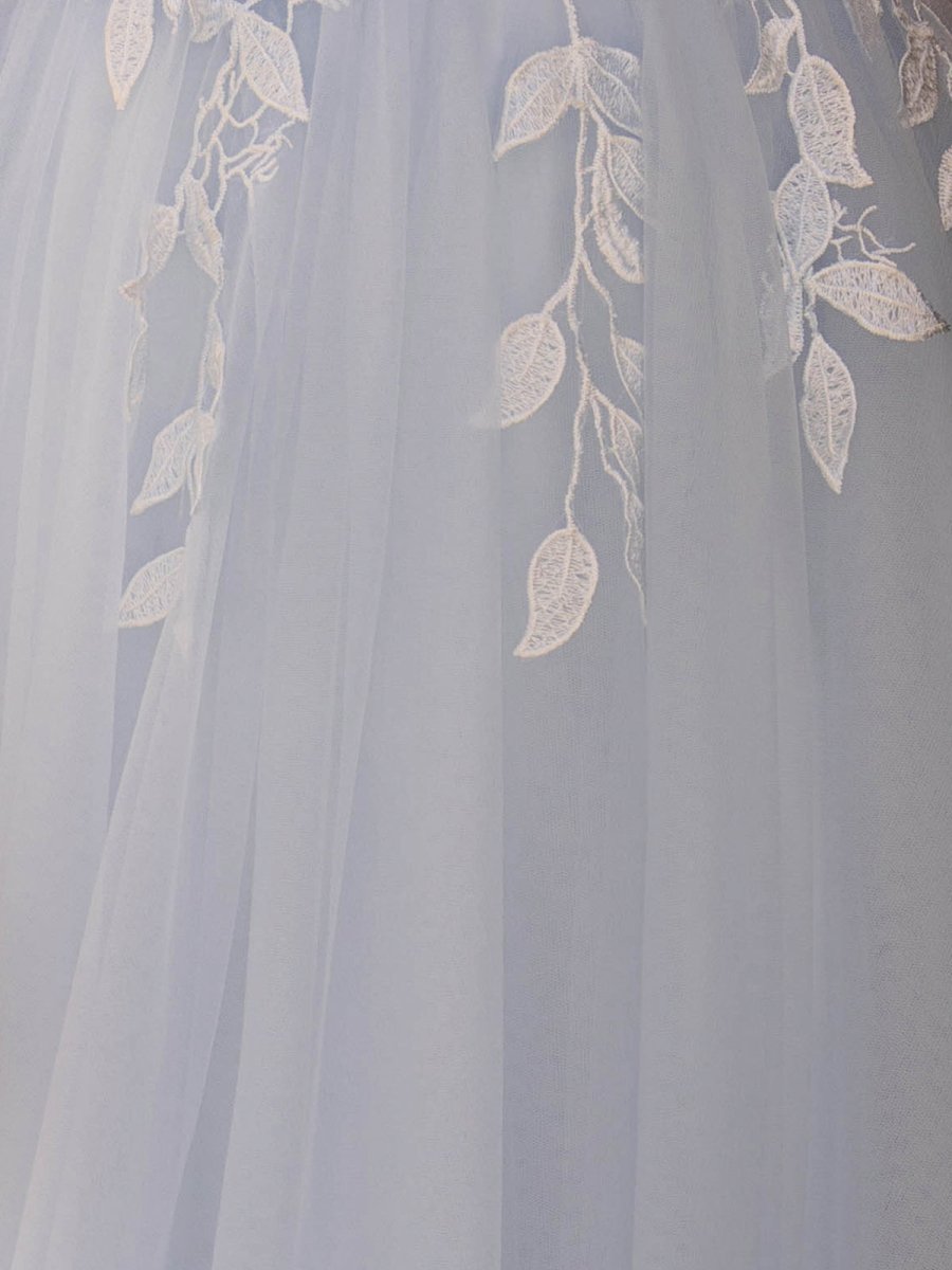 Sevoba|Light Blue V Neck Lace-Up Appliques Tulle Long Prom Dress