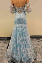 Peach Sweetheart Sheer Lace Corset Mermaid Prom Dress