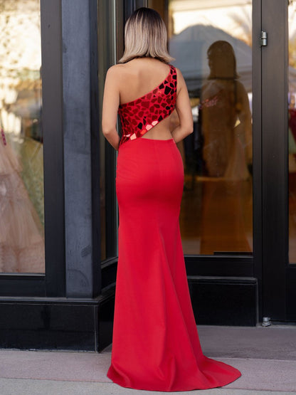 Sevoba|Sheath One Shoulder Cut Mirror Sequins Prom Dress
