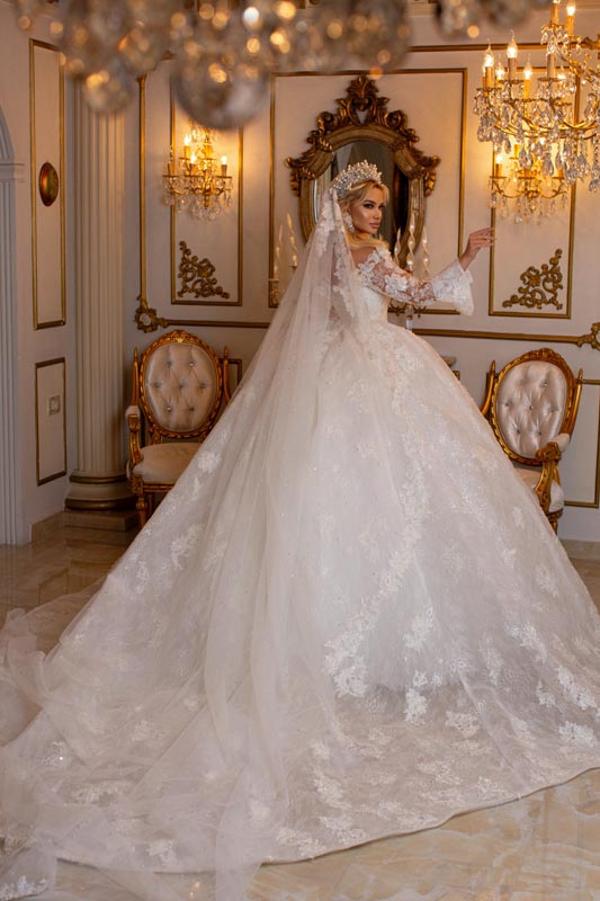 Long Sleeves Ball Gown Wedding Dress Lace