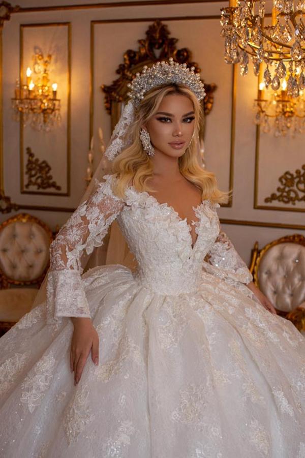 Long Sleeves Ball Gown Wedding Dress Lace