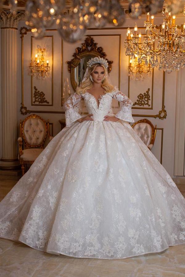 Long Sleeves Ball Gown Wedding Dress Lace