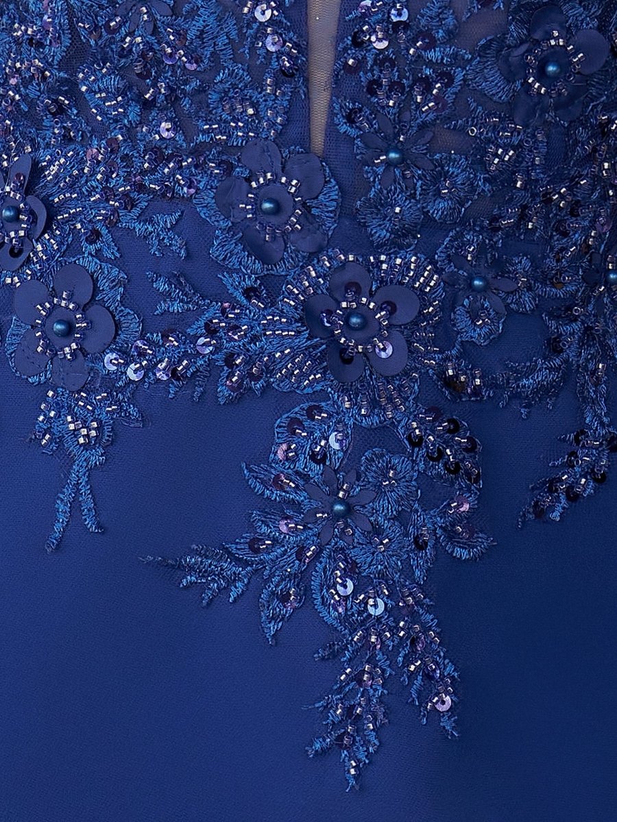 Sevoba|Mermaid V Neck Royal Blue Satin Long Prom Dresses with Beading