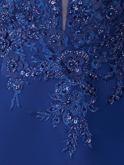 Sevoba|Mermaid V Neck Royal Blue Satin Long Prom Dresses with Beading