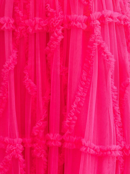 Sevoba|A-Line Strapless Ruffles Long Formal Dress with Puff Sleeves