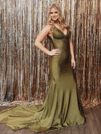 Sevoba | Mermaid Deep V-Neck Beaded Satin Long Prom Dress