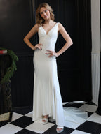 Sevoba | Mermaid Deep V-Neck Beaded Satin Long Prom Dress