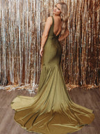 Sevoba | Mermaid Deep V-Neck Beaded Satin Long Prom Dress