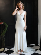 Sevoba | Mermaid Deep V-Neck Beaded Satin Long Prom Dress