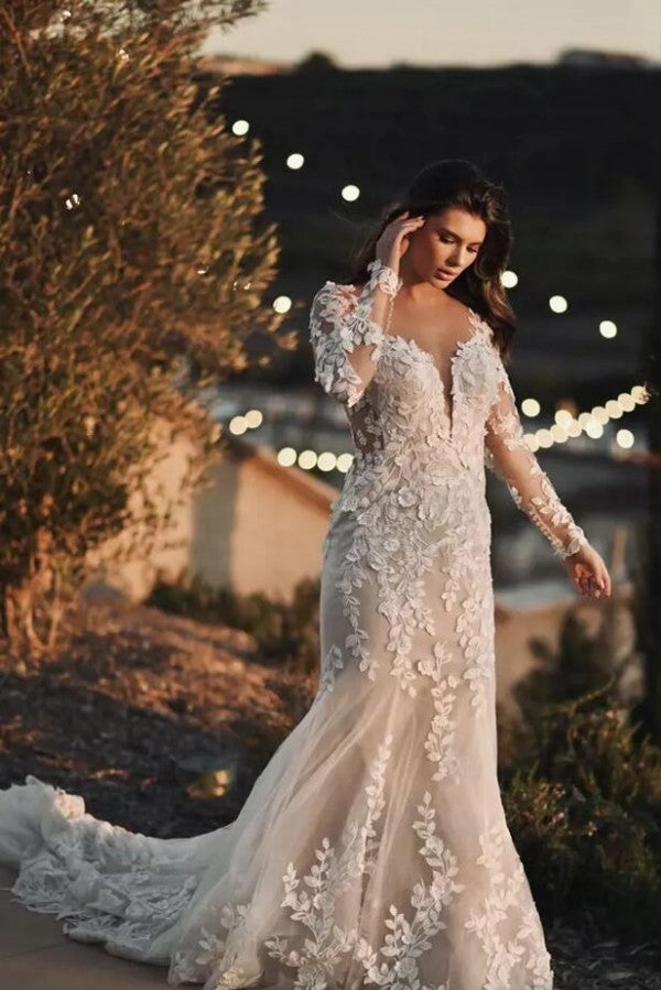 Mermaid Lace Wedding Dress Long Sleeves