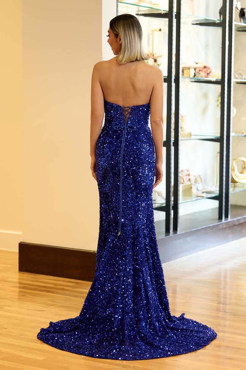 Sevoba | Mermaid Strapless Sequins Long Prom Dress with Slit