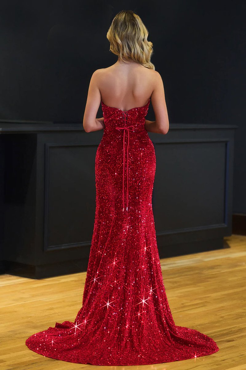 Sevoba | Mermaid Strapless Sequins Long Prom Dress with Slit