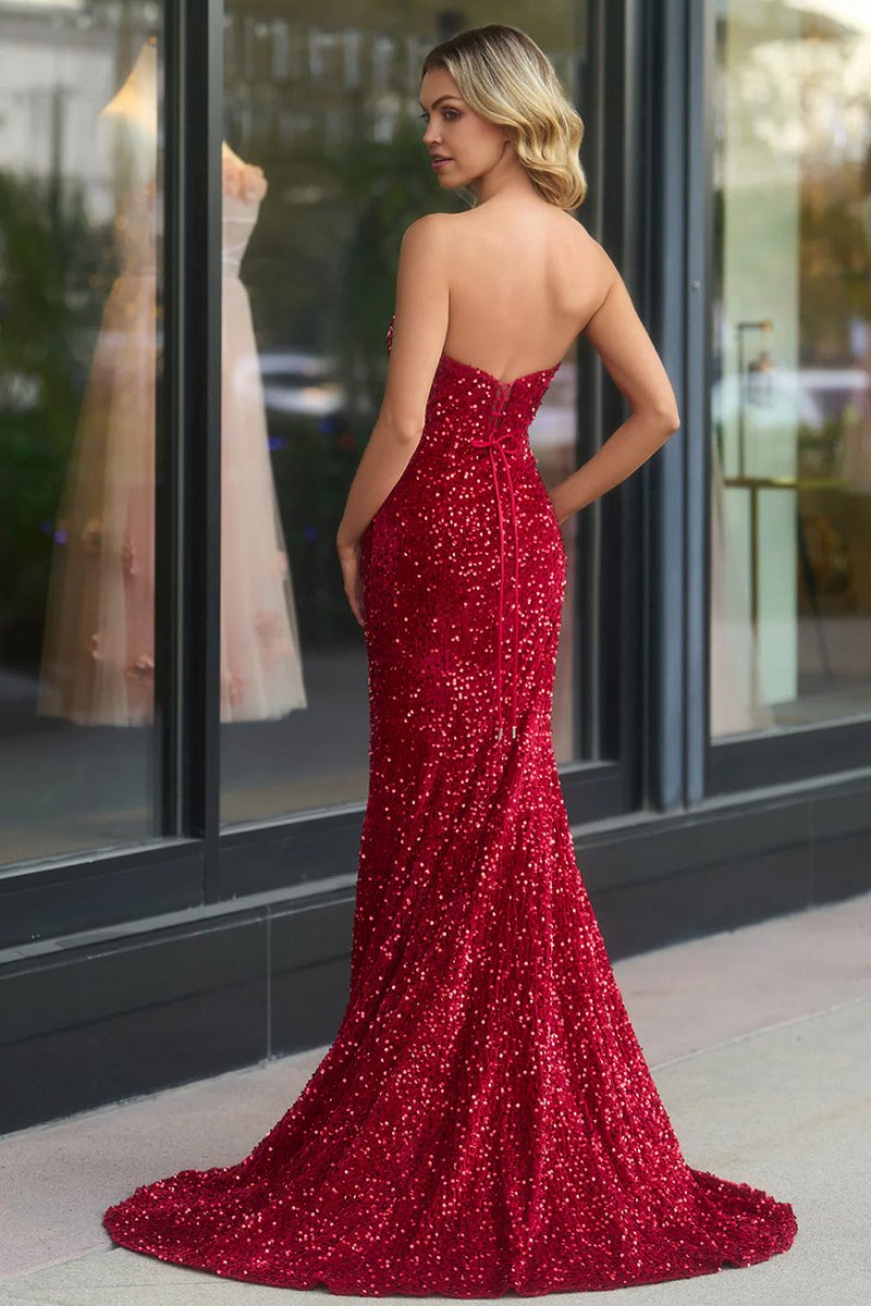 Sevoba | Mermaid Strapless Sequins Long Prom Dress with Slit