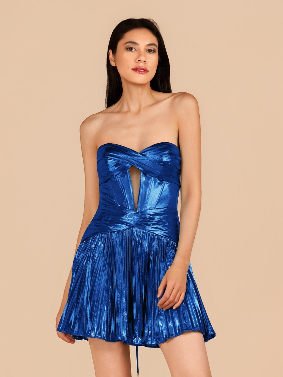 Sevoba|Royal Blue - A Line Sweetheart Cutout Metallic Short Homecoming Dresses