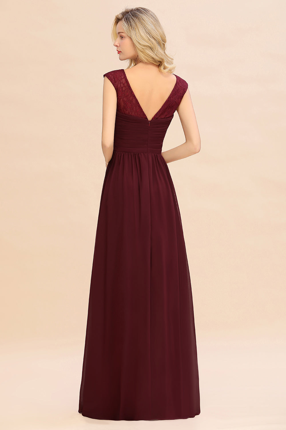 Modest Burgundy Chiffon Sleeveless Ruffle Bridesmaid Dresses Affordable