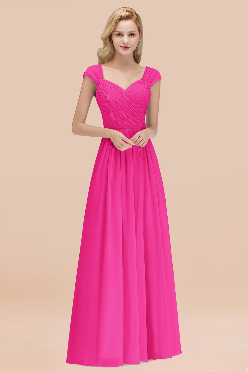 Modest Chiffon Sweetheart Sleeveless Affordable Bridesmaid dresses with Ruffles