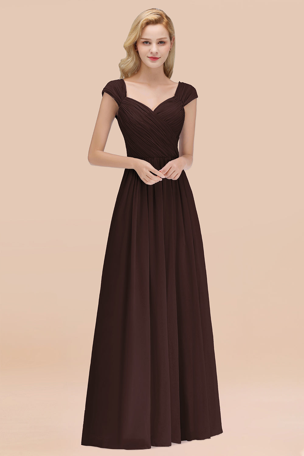 Modest Chiffon Sweetheart Sleeveless Affordable Bridesmaid dresses with Ruffles