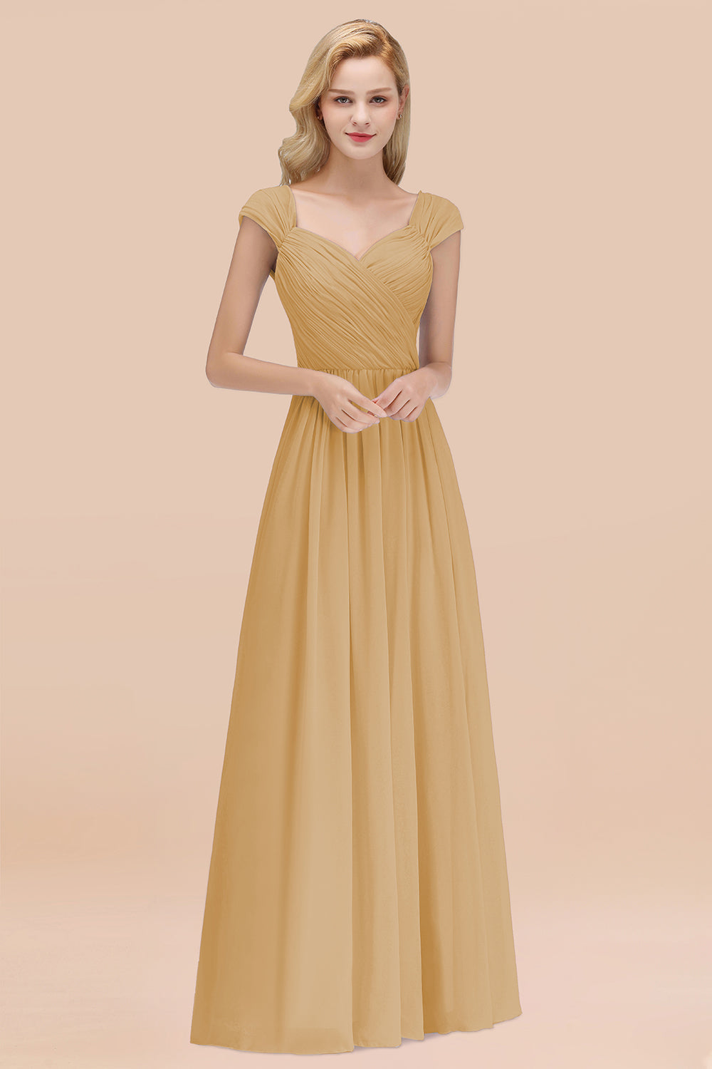 Modest Chiffon Sweetheart Sleeveless Affordable Bridesmaid dresses with Ruffles