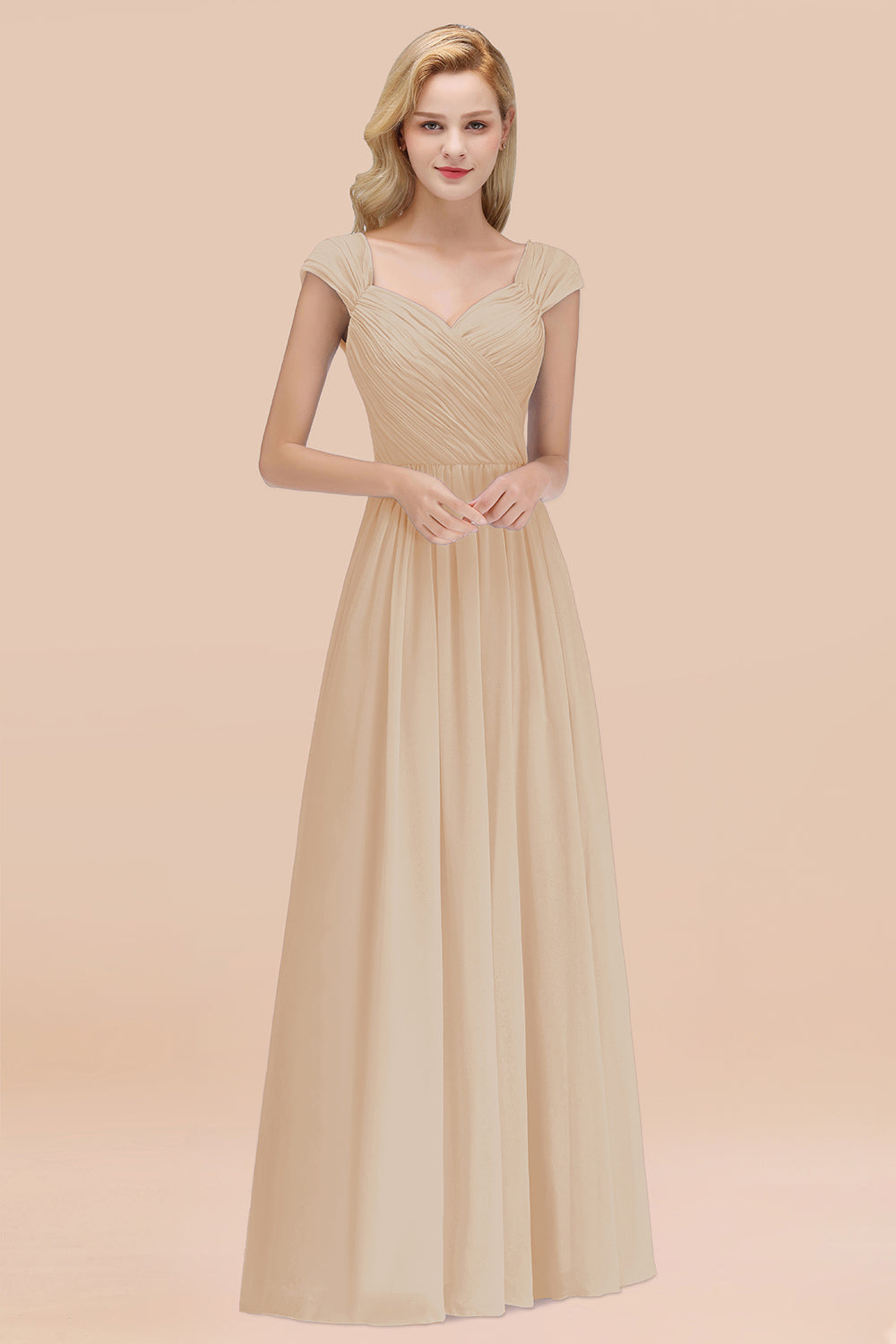 Modest Chiffon Sweetheart Sleeveless Affordable Bridesmaid dresses with Ruffles