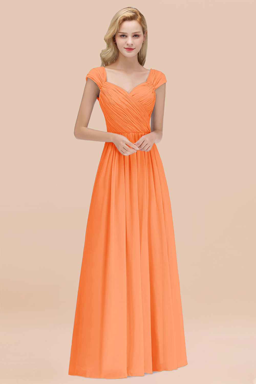 Modest Chiffon Sweetheart Sleeveless Affordable Bridesmaid dresses with Ruffles